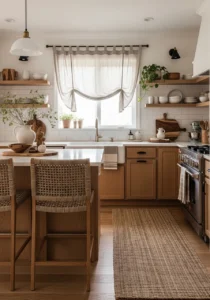 Natural woven textures in aesthetic kitchen