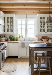 Cozy kitchen textiles in farmhouse decor
