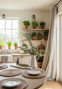 Indoor greenery in aesthetic kitchen decor