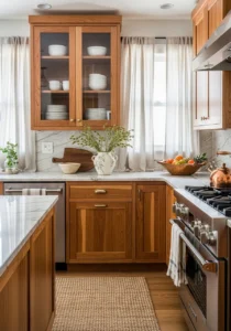 Wood and stone textures in farmhouse kitchen