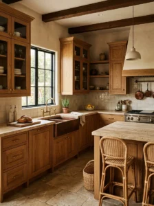 Natural stone countertops in earthy kitchen design