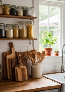 Functional decor in cozy aesthetic kitchen