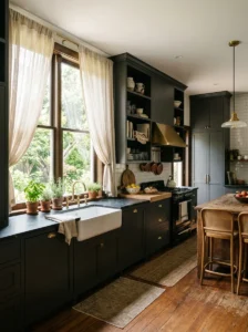 Light window treatments brightening a dark kitchen