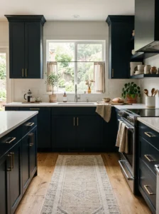 Light textiles brightening a dark kitchen