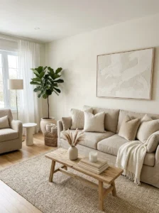 Soft monochrome palette in modern living room