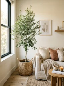 Large indoor plant decorating a modern living room corner