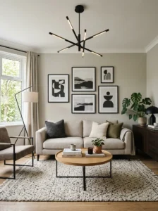 Black accents adding contrast to neutral living room