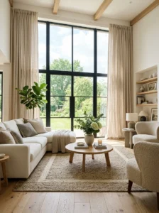 Long curtains making living room feel taller