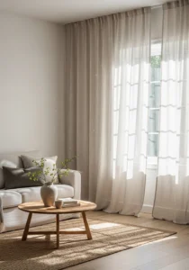 Linen curtains in Scandinavian living room