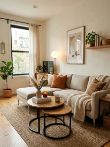 Nesting tables in a modern compact living room