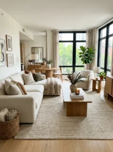 Large 9x12 rug in an open-concept modern living room