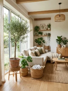 Indoor plants softening modern living room design