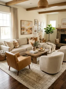 Large area rug anchoring living room furniture
