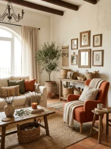 Terracotta and cream Mediterranean-style living room