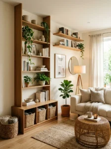 Vertical storage ideas for compact living room spaces