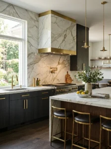 Luxury marble backsplash in a high-end kitchen