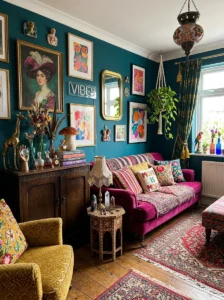 Plants adding freshness to maximalist space