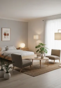 Handmade ceramics in Japandi minimalist interior