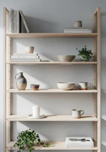 Open shelving in Scandinavian living room