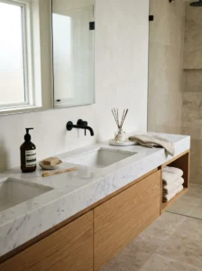 Minimal decor in a stylish small bathroom remodel