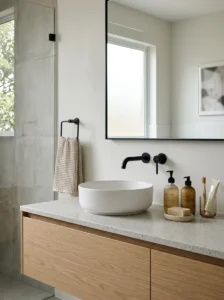 Minimal functional decor in a modern bathroom
