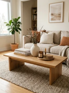 Simple coffee table styling in a modern budget living room