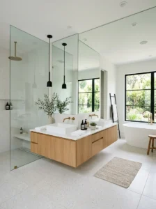 Floor-to-ceiling mirror making bathroom feel spacious