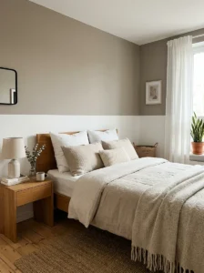 Half-painted modern accent wall in a minimalist bedroom