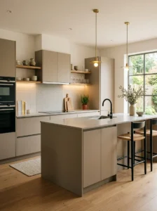 Flat-front cabinets in clean modern kitchen
