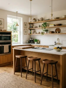 Warm wood accents in modern kitchen design