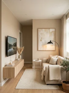 Minimal TV wall setup in a small modern living room