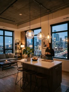 Statement lighting in NYC apartment