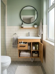 Multi-functional furniture in a compact bathroom