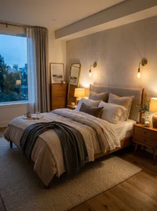 Dimmable lighting creating a relaxing bedroom mood