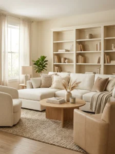 Soft neutral palette in modern conversation room