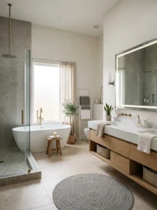 Neutral color palette in a modern bathroom interior