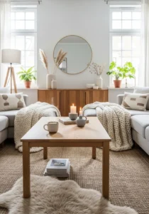 Light wood furniture in Scandinavian living room