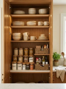 Everyday kitchen items organized at eye level