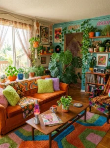 Indoor plants adding freshness to a Y2K living room