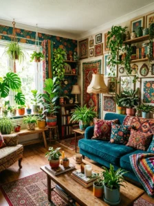 Plants adding freshness to maximalist space