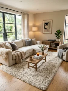 Plush rug adding warmth to a cozy living room