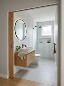 Pocket door saving space in a small bathroom