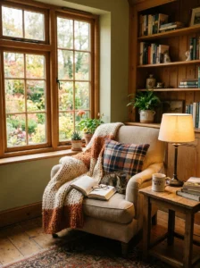 Cozy reading corner in living room