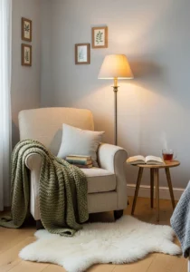 Cozy reading corner in cute room