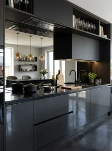 Reflective surfaces helping brighten a dark kitchen