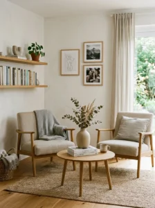 Textured fabrics adding warmth to conversation room