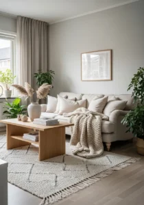 Soft neutral tones in Scandinavian living room