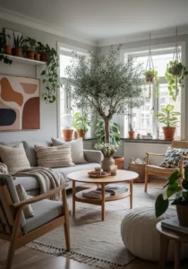 Indoor greenery in Scandinavian living room