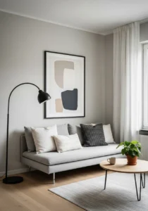 Black accents in Scandinavian living room decor