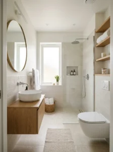 Light neutral colors making a small bathroom feel larger